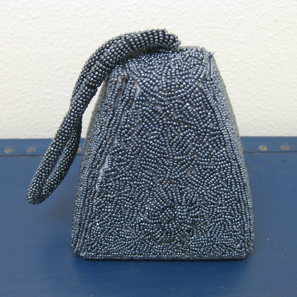 EUC blue beaded evening wristlet purse bag clutch - Picture 3 of 10